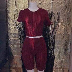 Sky Honeycomb Red Texture Zipper Two Piece